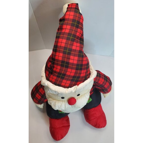 Santa Claus Plush Doll 19" Tartan Plaid Hat & Suspenders Parachute Fabric - Picture 4 of 9
